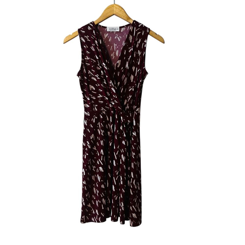 Kaileigh Printed Sleeveless Faux Wrap Dress Size SP Small Burgundy Cream